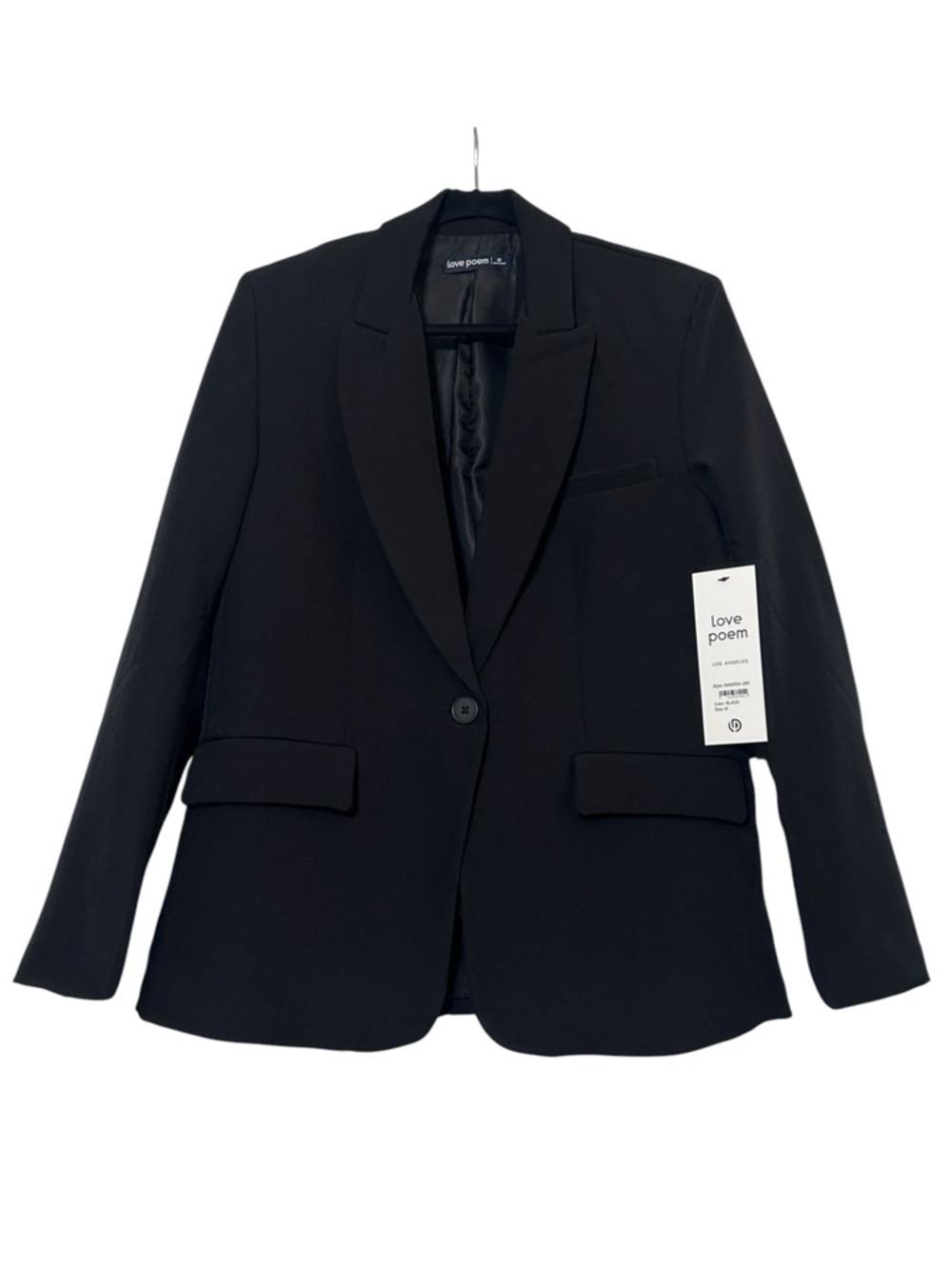Women's Black Single-Button Blazer with Shoulder Pads